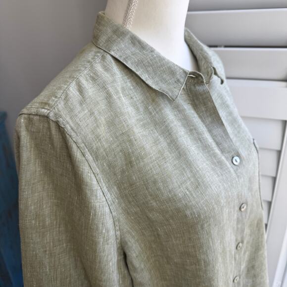 CHICO'S Shirt Size 3 or US 16/18 Green 100% Linen Resort Cruise Vacation - Picture 7 of 10